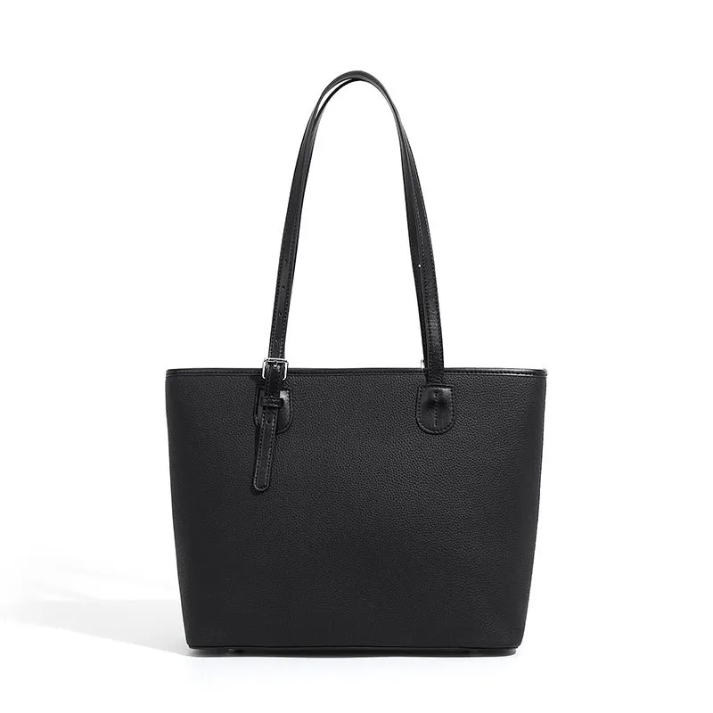 Women Simple Solid Leather Large Capacity Shoulder Tote Bag