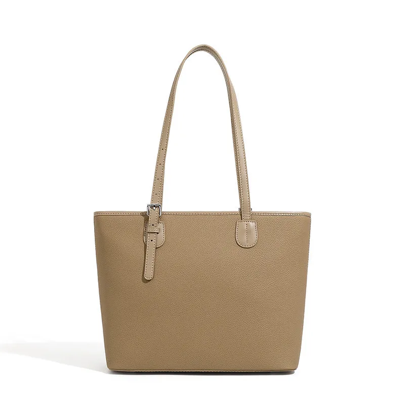 Women Simple Solid Leather Large Capacity Shoulder Tote Bag