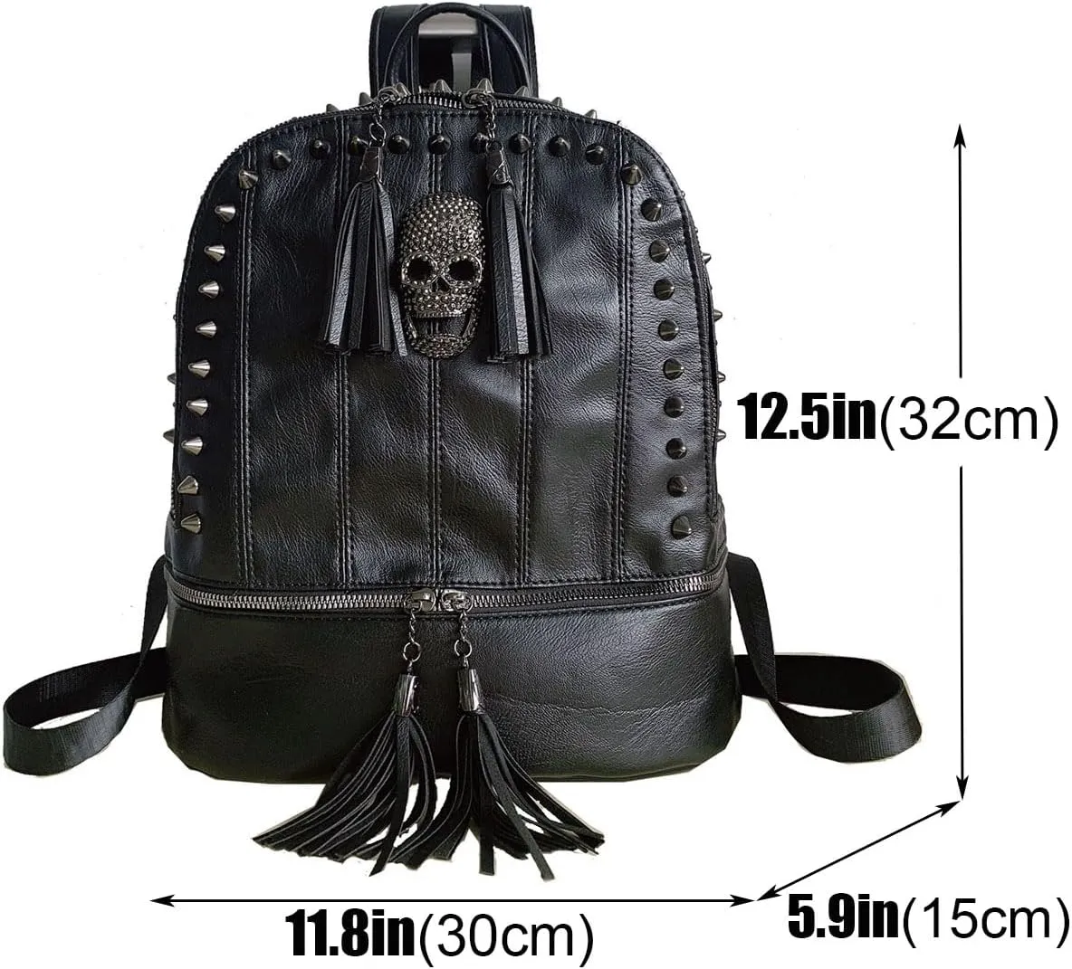 Women Skull Rivet Backpack Purse Fashion PU Leather Designer Travel Bag Ladies Shoulder Bags(Black)