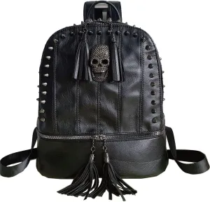 Women Skull Rivet Backpack Purse Fashion PU Leather Designer Travel Bag Ladies Shoulder Bags(Black)