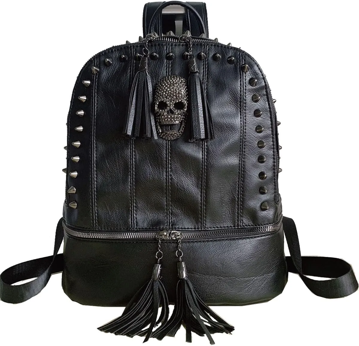 Women Skull Rivet Backpack Purse Fashion PU Leather Designer Travel Bag Ladies Shoulder Bags(Black)
