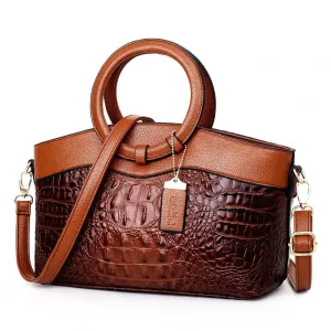Women Tote Retro Coffee Shoulder Bag Crocodile Leather Handbag