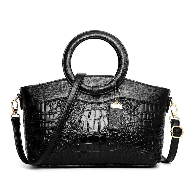 Women Tote Retro Coffee Shoulder Bag Crocodile Leather Handbag