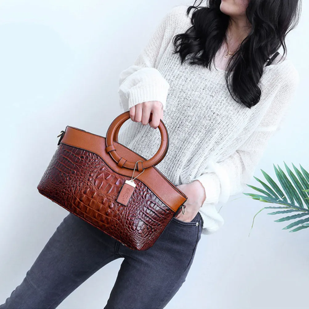 Women Tote Retro Coffee Shoulder Bag Crocodile Leather Handbag