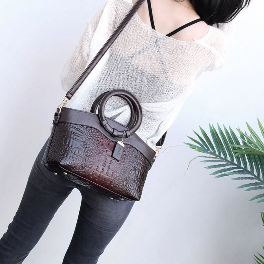 Women Tote Retro Coffee Shoulder Bag Crocodile Leather Handbag