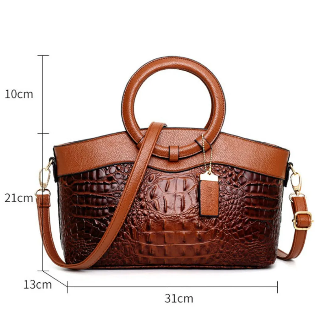 Women Tote Retro Coffee Shoulder Bag Crocodile Leather Handbag