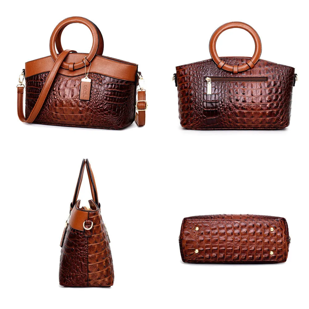Women Tote Retro Coffee Shoulder Bag Crocodile Leather Handbag
