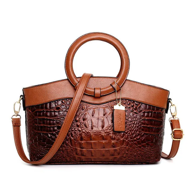 Women Tote Retro Coffee Shoulder Bag Crocodile Leather Handbag