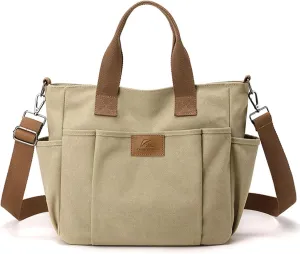 Women's Canvas Tote Purses Shoulder Travel Crossbody Bag Everyday Handbags with Zipper (Grey)