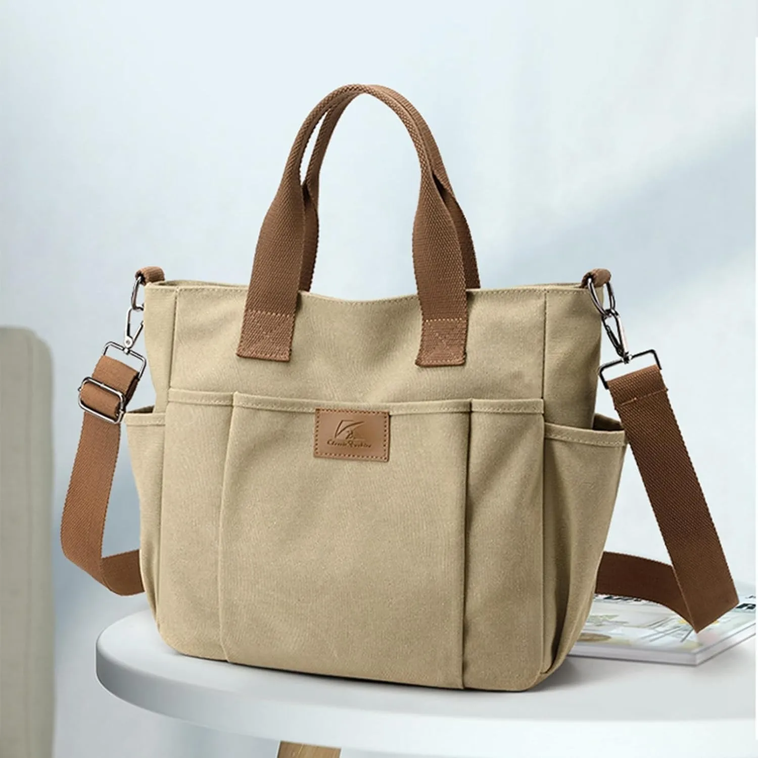 Women's Canvas Tote Purses Shoulder Travel Crossbody Bag Everyday Handbags with Zipper (Grey)
