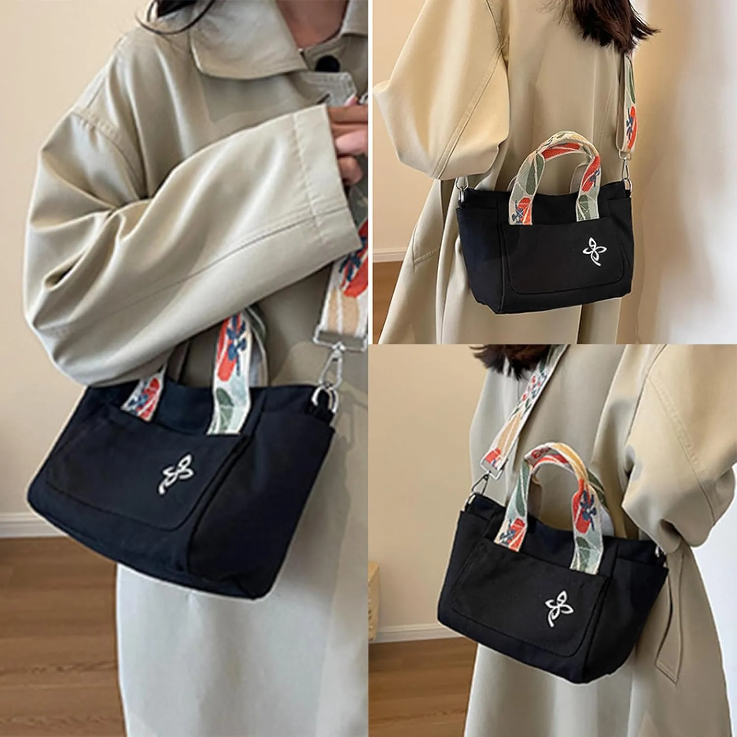 Women's Casual Multi Pocket Small Canvas Bag Single Shoulder Crossbody Bag for Commuting, Shopping and Yoga Practice