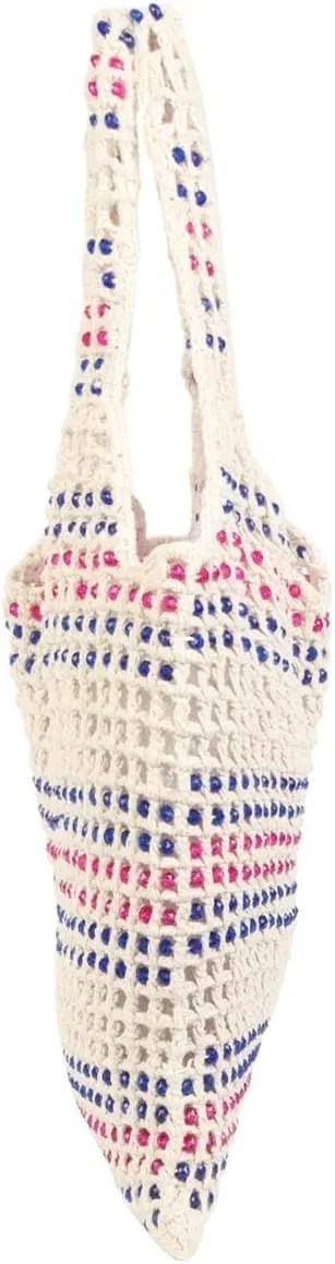 Women's Handmade Cotton Tote Bag – Bohemian Shoulder Bag, Spacious Hand-Crochet Vintage Knitted Shopping Bag