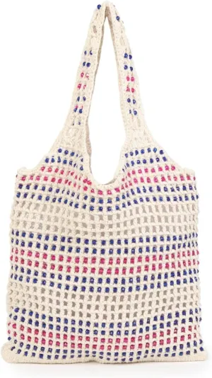 Women's Handmade Cotton Tote Bag – Bohemian Shoulder Bag, Spacious Hand-Crochet Vintage Knitted Shopping Bag