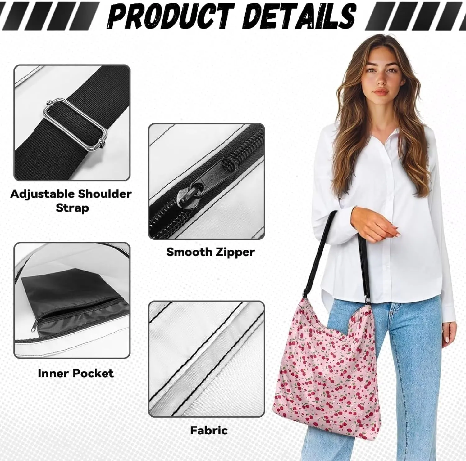 Women's Large Size Canvas Shoulder Cossbody Bag Ladies Zipper Messegner Tote Handbags Satchel Adjustable Straps