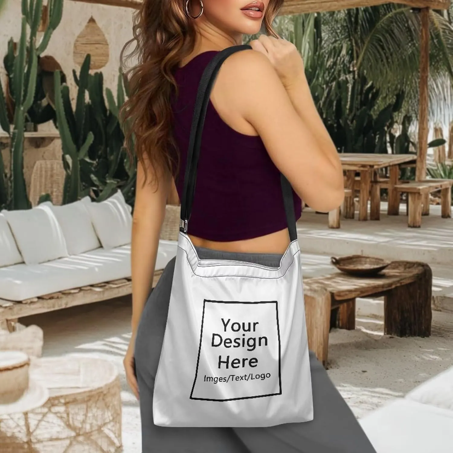 Women's Large Size Canvas Shoulder Cossbody Bag Ladies Zipper Messegner Tote Handbags Satchel Adjustable Straps