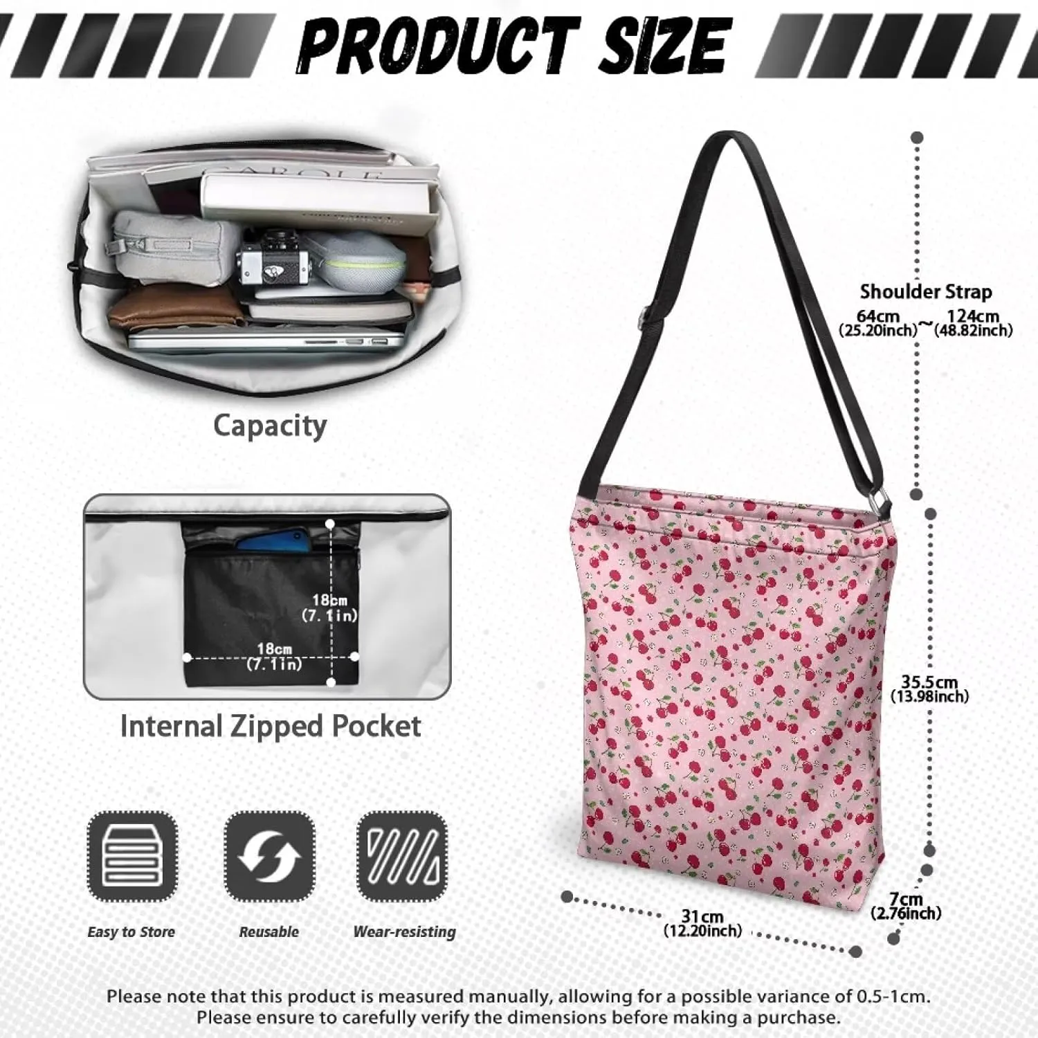 Women's Large Size Canvas Shoulder Cossbody Bag Ladies Zipper Messegner Tote Handbags Satchel Adjustable Straps