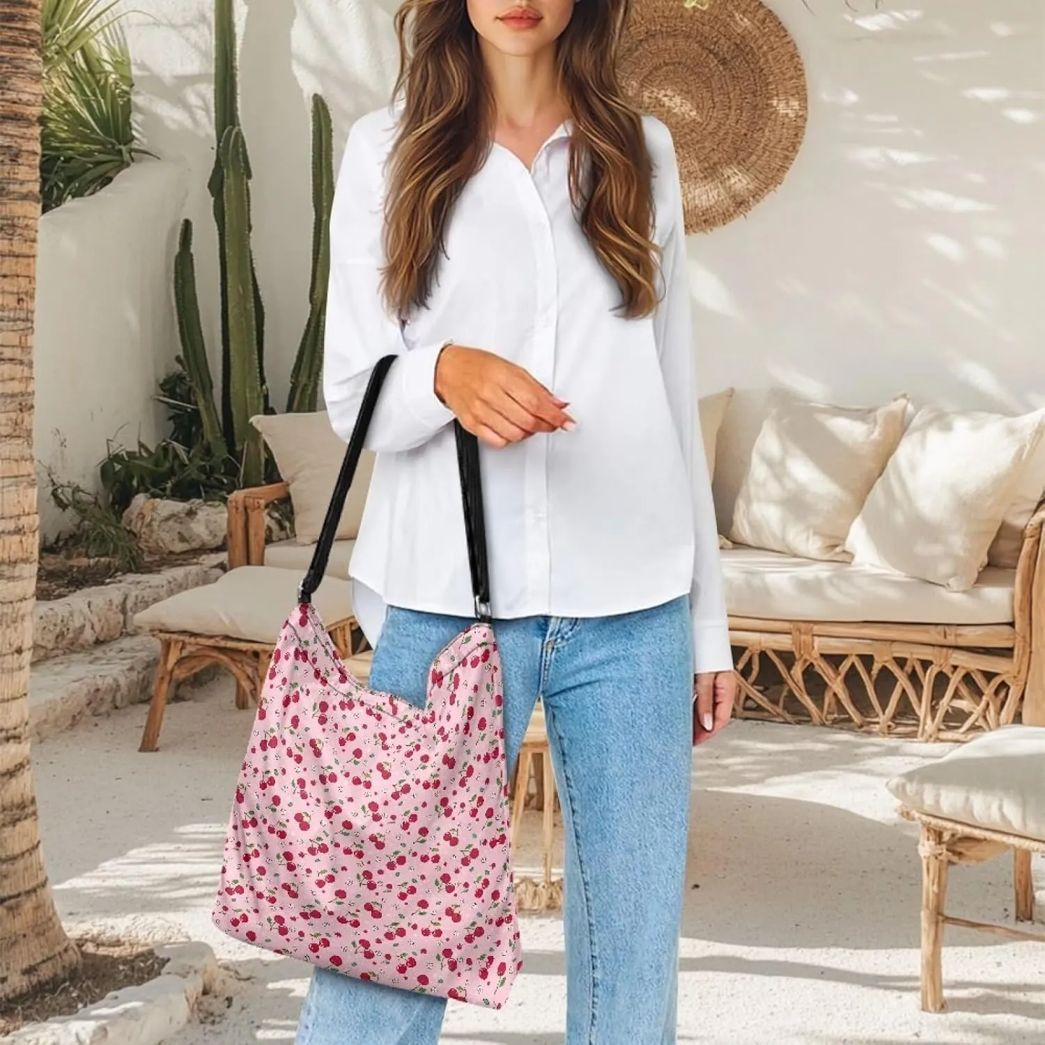 Women's Large Size Canvas Shoulder Cossbody Bag Ladies Zipper Messegner Tote Handbags Satchel Adjustable Straps