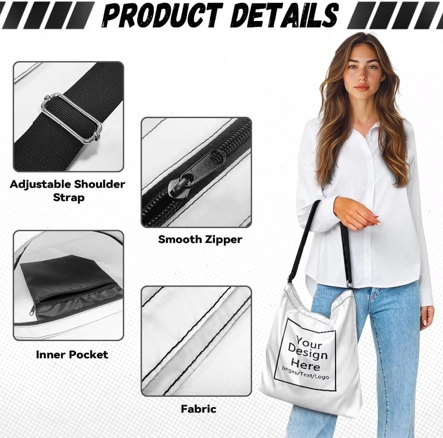 Women's Large Size Canvas Shoulder Cossbody Bag Ladies Zipper Messegner Tote Handbags Satchel Adjustable Straps