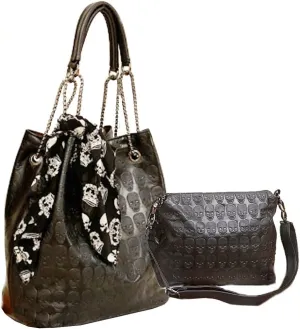 Womens Skull Print PU Leather Hobo Tote Shoulder Bag Package Handbag with Gift