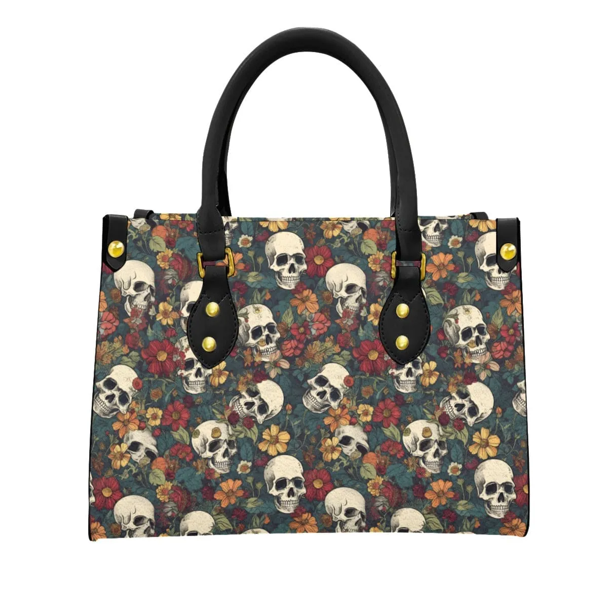 Women's Skulls Brown Floral Tote Bag With Black Handle