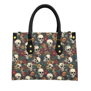 Women's Skulls Brown Floral Tote Bag With Black Handle