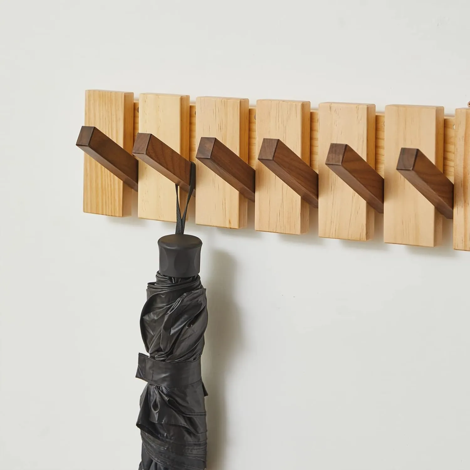 Wood Coat Rack Wall Mount, Wall Coat Hooks Hanger with 8 Hooks, Heavy Duty Wall Hooks for Hanging Coats/Keys/Hats/Robe&Towels/Plants/Bags, Walnut&Pine Wood