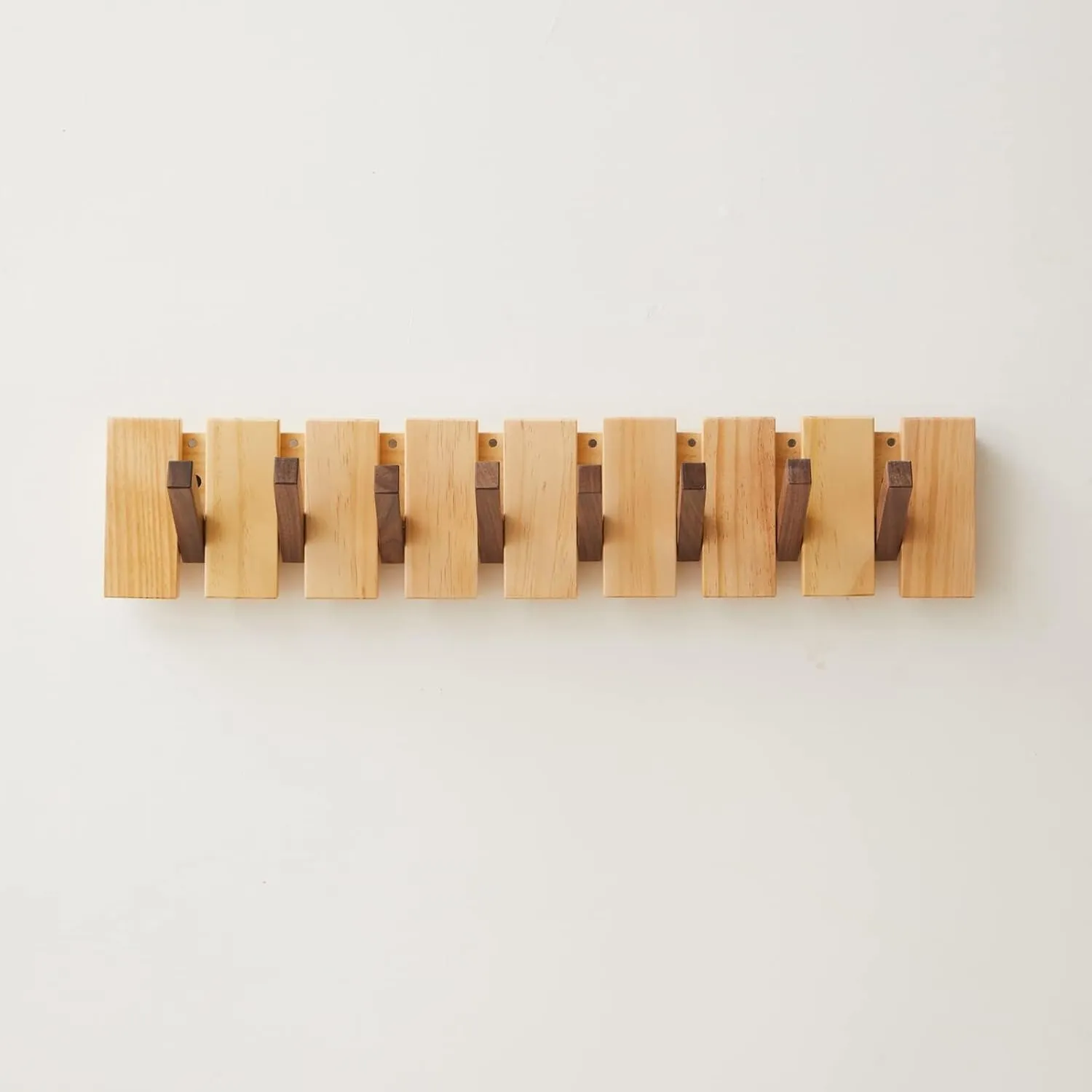 Wood Coat Rack Wall Mount, Wall Coat Hooks Hanger with 8 Hooks, Heavy Duty Wall Hooks for Hanging Coats/Keys/Hats/Robe&Towels/Plants/Bags, Walnut&Pine Wood
