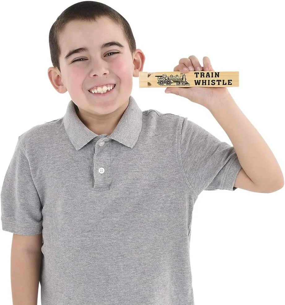 Wooden Train Whistles (Pack of 12) - Wood Train Whistle for Kids, Train Party Favors, Theme Birthday Decorations, Noisemakers, Goodie Bag Filler, Small Game Prizes, Stocking Stuffers