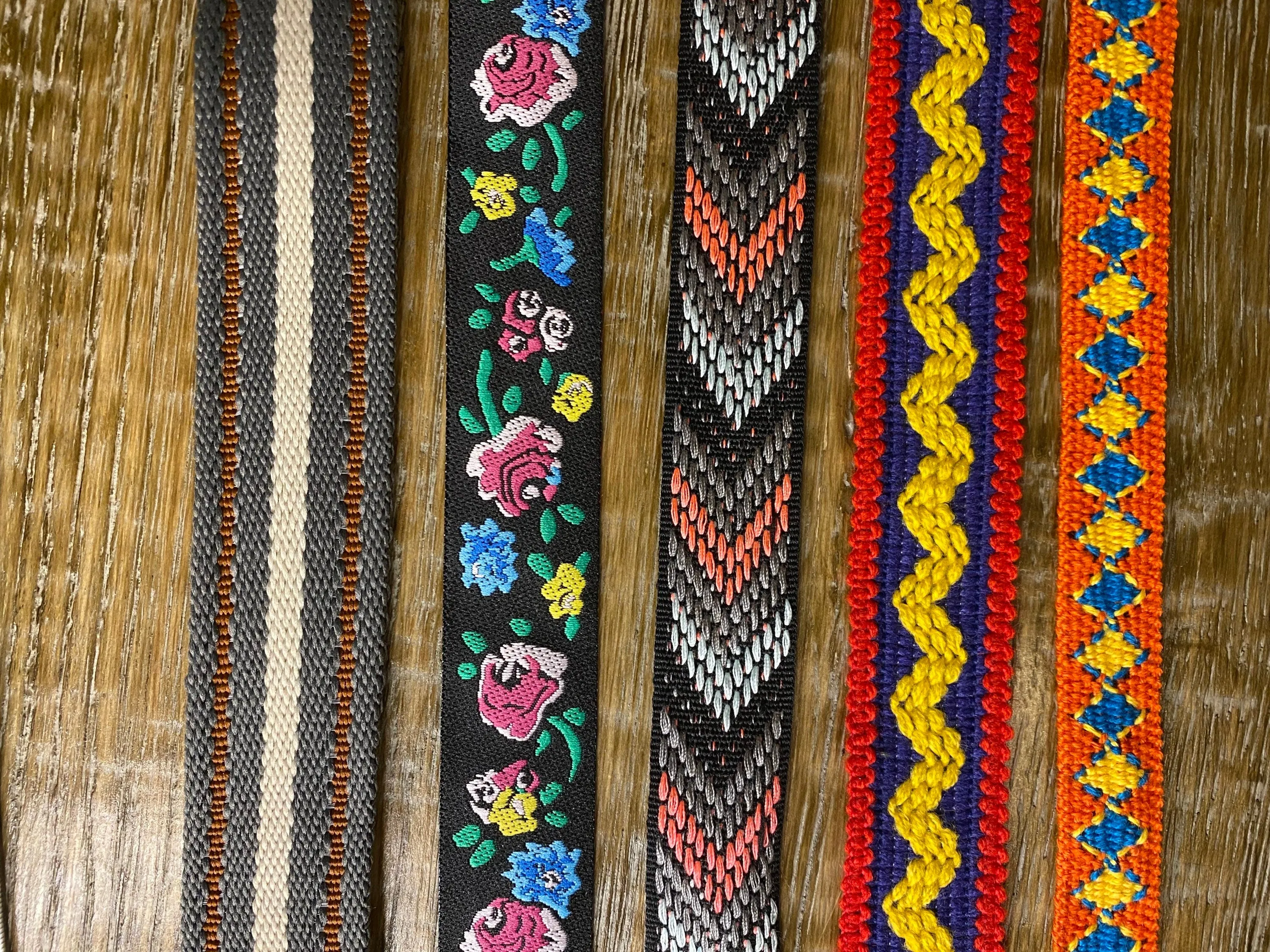 Woven tapes, floral tape, stripes, patterned, 1.8cm - 2.8cm, clothing, bags, crafts