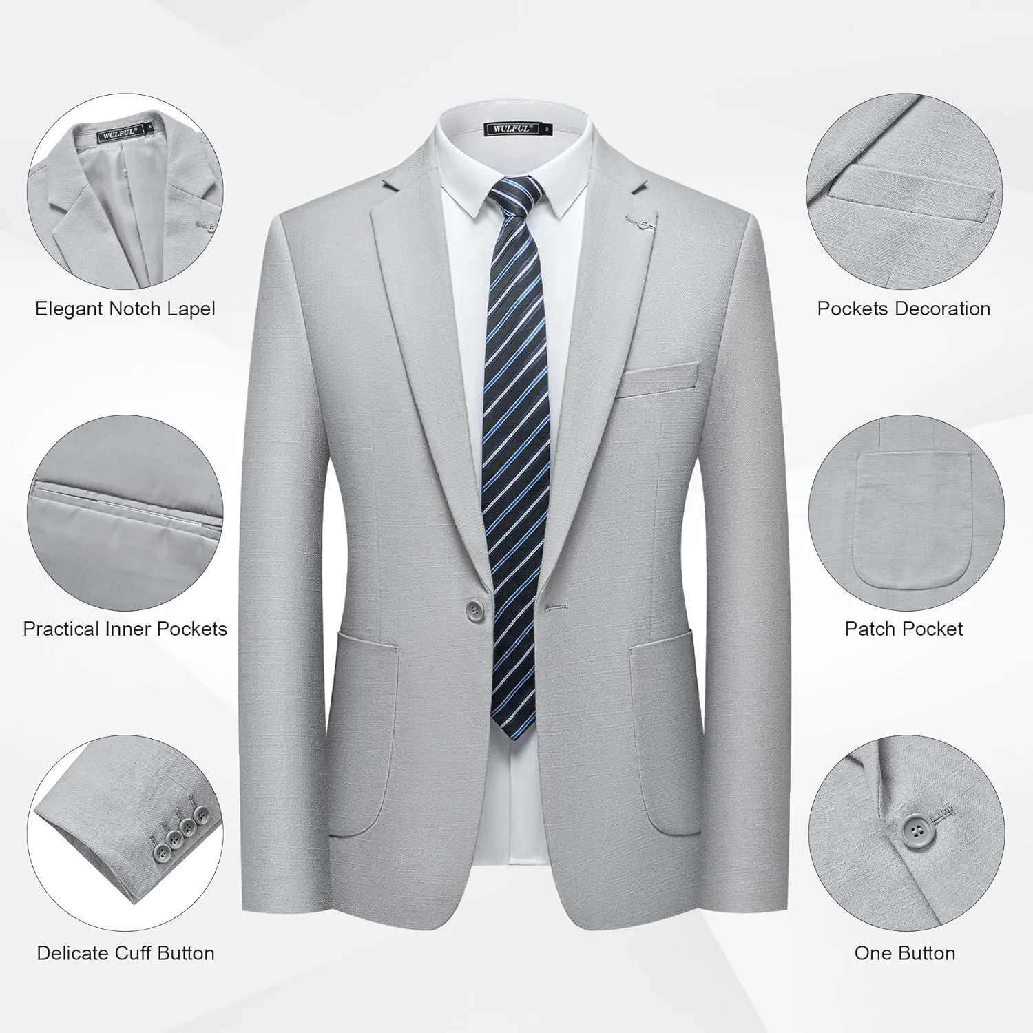WULFUL Men's 2 Piece Slim Fit Suit Set One Button Blazer Jacket Pants Tuxedo Set for Party, Wedding and Business