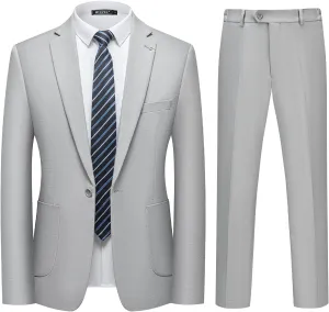 WULFUL Men's 2 Piece Slim Fit Suit Set One Button Blazer Jacket Pants Tuxedo Set for Party, Wedding and Business