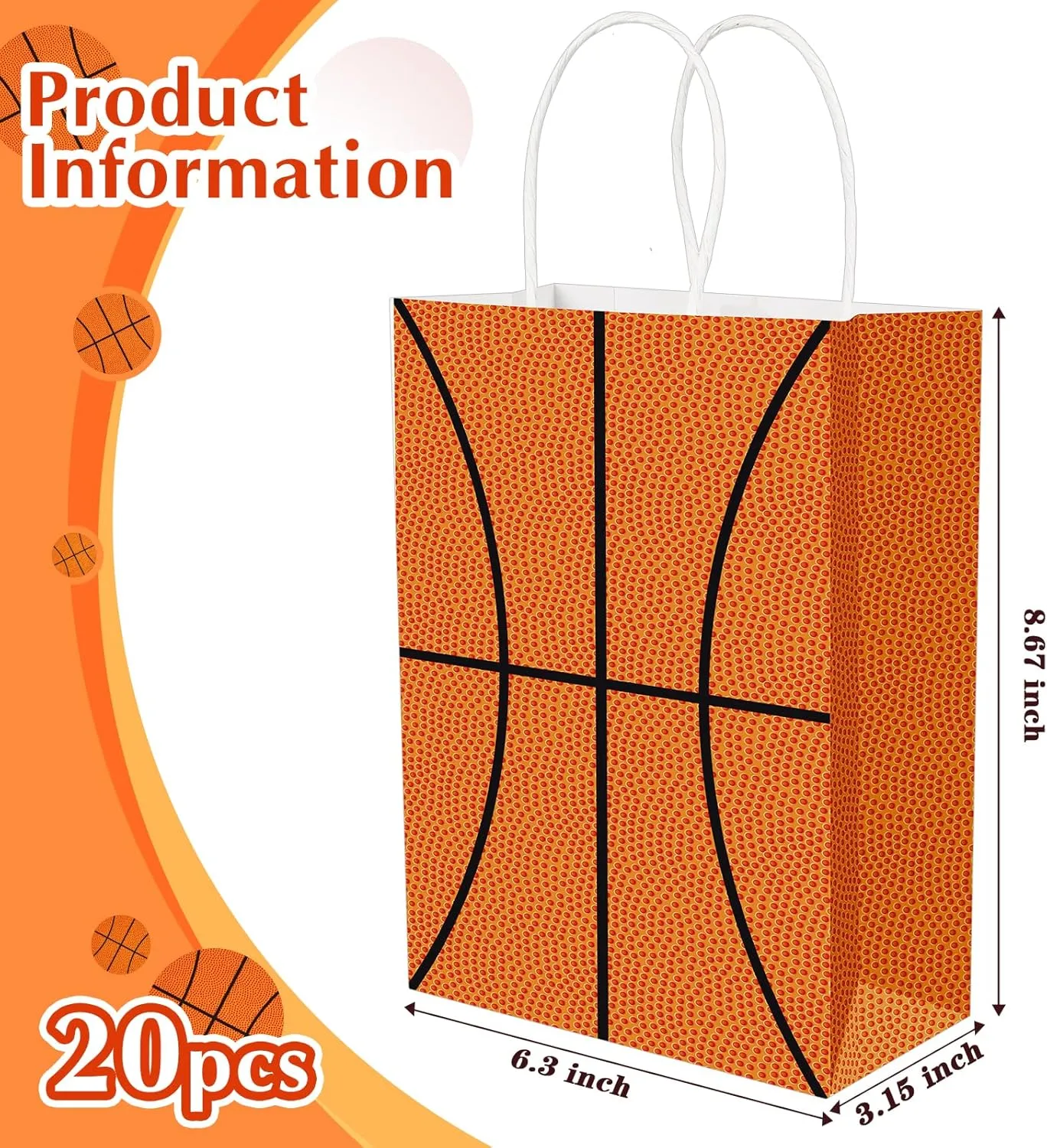 WYTAOHZL 20 Pcs Basketball Gift Bags with Handles Basketball Party Bags Basketball Goodie Bags for Sports Theme Birthday Party Basketball Snack Bags for Team Basketball Birthday Party Favors Supplies