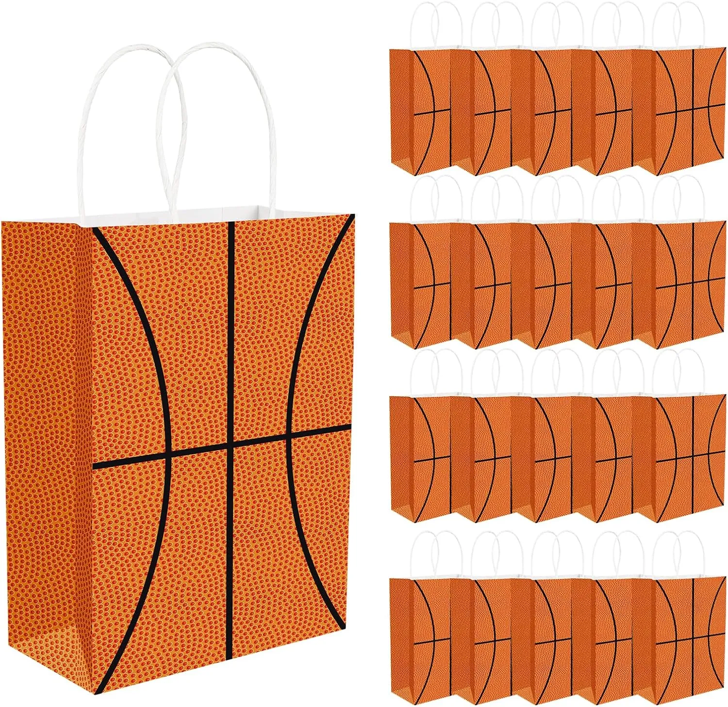 WYTAOHZL 20 Pcs Basketball Gift Bags with Handles Basketball Party Bags Basketball Goodie Bags for Sports Theme Birthday Party Basketball Snack Bags for Team Basketball Birthday Party Favors Supplies