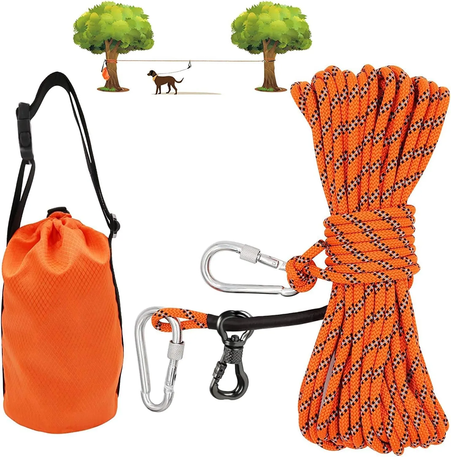 XiaZ Dog Tie Out Cable for Camping, 75ft Portable Overhead Trolley System for Dogs up to 200lbs，Dog Lead for Yard, Camping, Parks, Outdoor Events,5 min Set-up