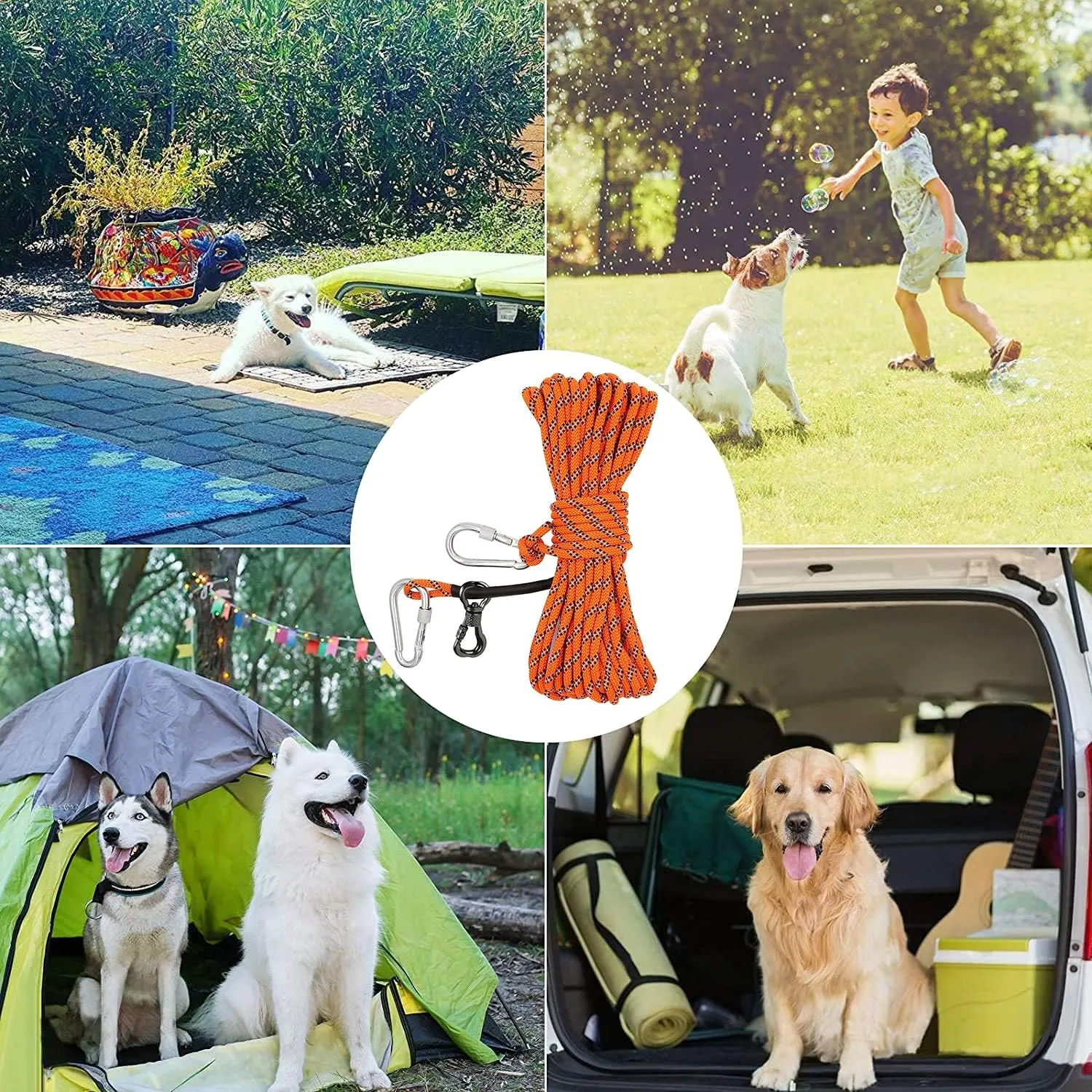 XiaZ Dog Tie Out Cable for Camping, 75ft Portable Overhead Trolley System for Dogs up to 200lbs，Dog Lead for Yard, Camping, Parks, Outdoor Events,5 min Set-up