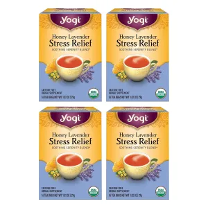 Yogi Tea Honey Lavender Stress Relief Tea - 16 Tea Bags per Pack (4 Packs) - Organic Chamomile Lavender Tea - Includes Lemon Balm, Lemongrass, Spearmint Leaf, Peppermint Leaf, Honey Flavor & More