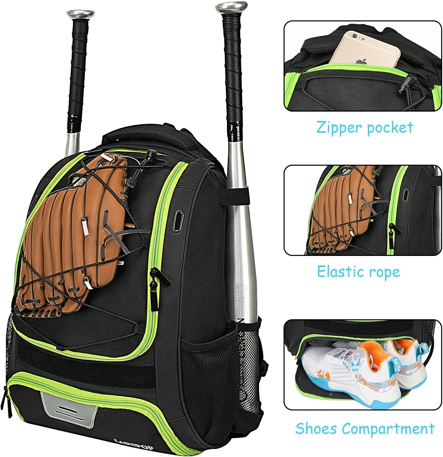 Youth Baseball Bag - Bat Backpack for Baseball, T-Ball & Softball Equipment & Gear, Bat & Glove Holder Gift
