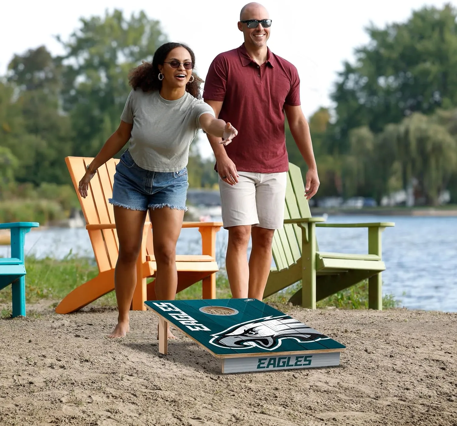 YouTheFan NFL 2’ x 3’ Wood Cornhole Game with Logo Bags