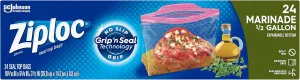 Ziploc Marinade Bags, Expandable Bottom with Easy Open Tabs, Half Gallon, 24 Count, Pack of 3 (72 Total Bags)