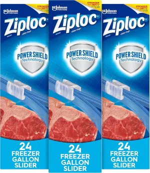 Ziploc Slider Freezer Bags, Stand-and-Fill with Expandable Bottom, Gallon, 72 Count, 24 Count (Pack of 3)