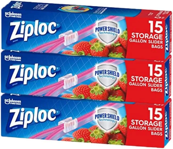 Ziploc Slider Storage Bags Gallon, 15 Count (Pack of 3)