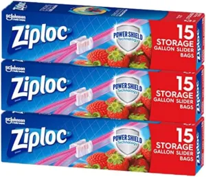 Ziploc Slider Storage Bags Gallon, 15 Count (Pack of 3)