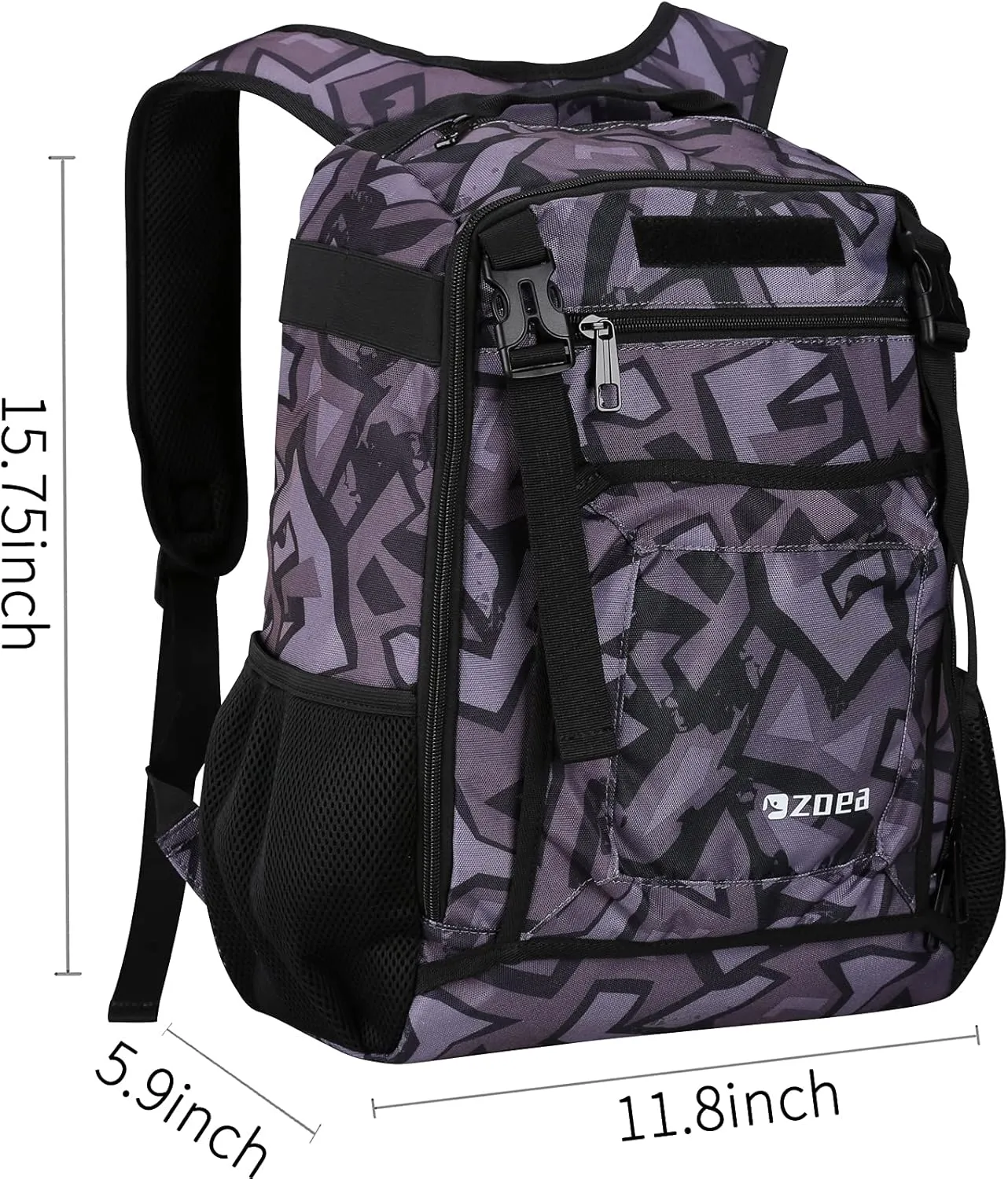 ZOEA Youth Baseball Bat Bag Backpack, T-Ball & Softball Equipment & Gear for Youth, Large Capacity Holds 2 Bats, Helmet, Gloves, Cleats, Helmet Holder and Includes Fence Hook