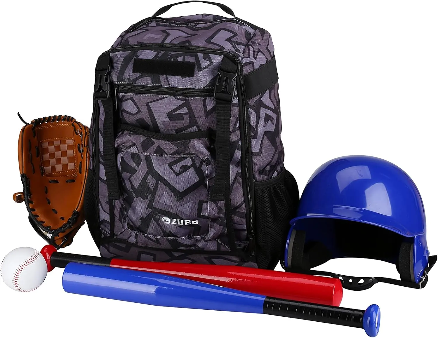 ZOEA Youth Baseball Bat Bag Backpack, T-Ball & Softball Equipment & Gear for Youth, Large Capacity Holds 2 Bats, Helmet, Gloves, Cleats, Helmet Holder and Includes Fence Hook